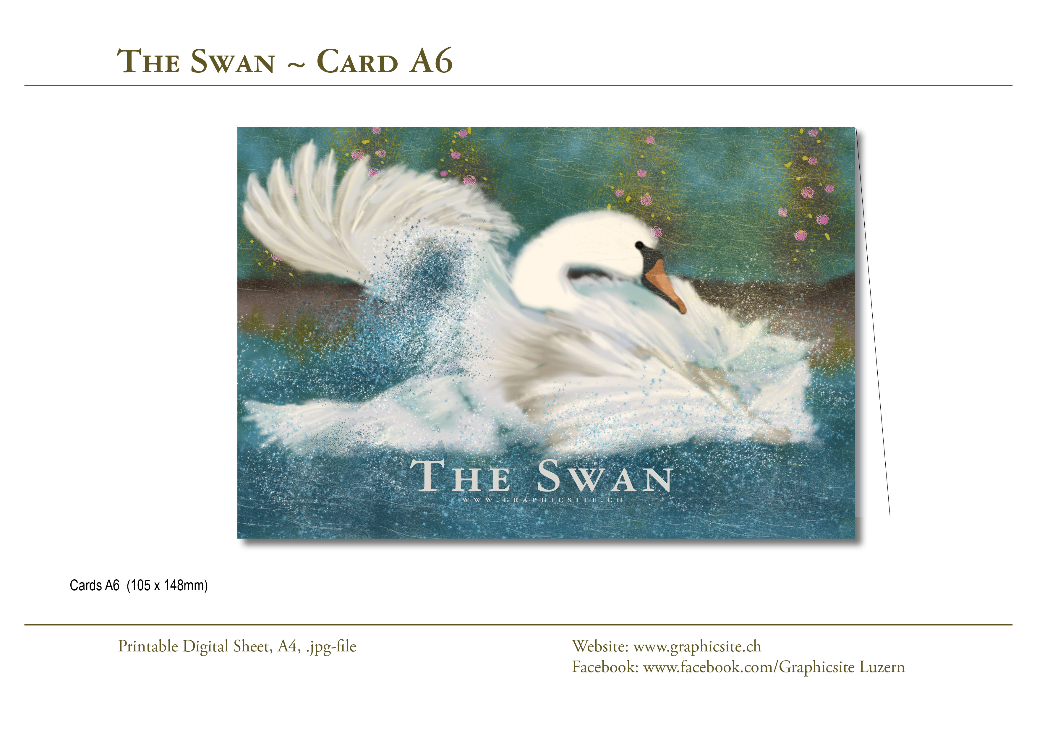 Printable Digital Sheet - DIN A - Formats, Card A6 - The Swan - painting, greeting card, cards, animals, swan,